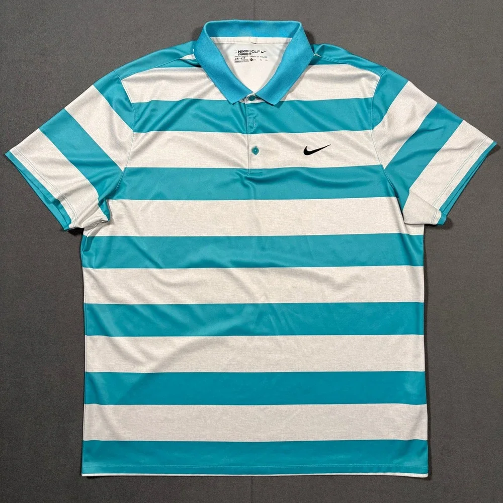 Nike Mens Golf Dri-FIT Victory Bold Stripe Polo Teal Blue Polyester X-Large